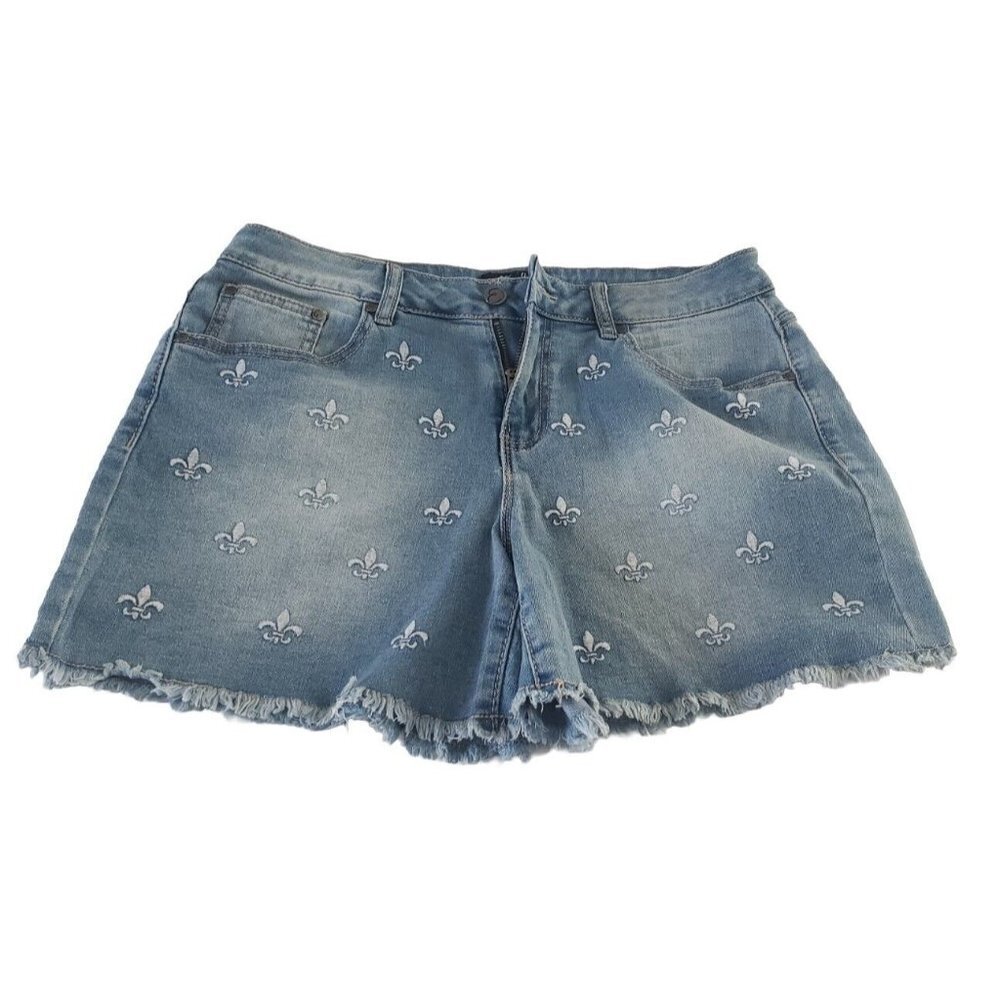 NEW EARL JEANS FRONT EMBROIDERED CUT OFF SHORTS SZ 10